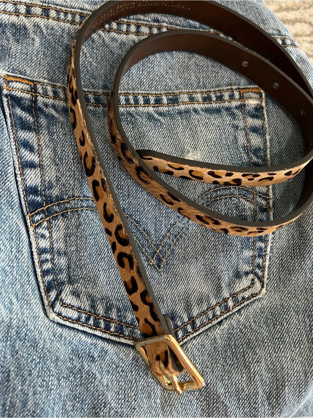 J. Crew Leopard Haircalf Slim Belt with Gold Buckle